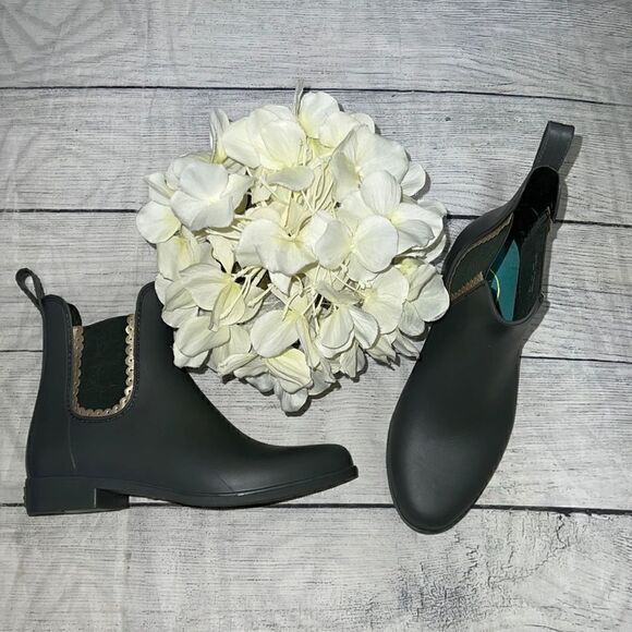 Jack Rogers Sallie Rain Boots Gray Pull-On Ankle Wellies sz 6 - Picture 1 of 8